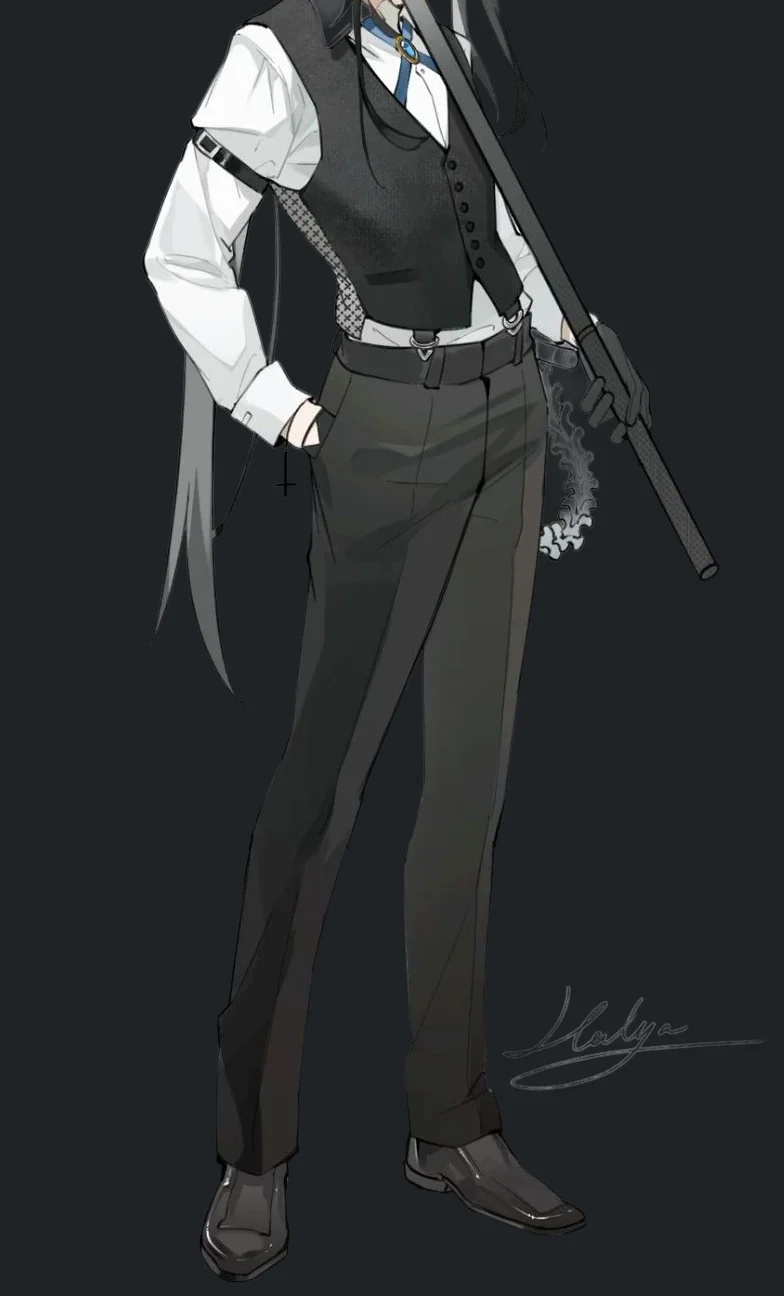 Tenue de Schicksal, gilet noir et chemise blanche